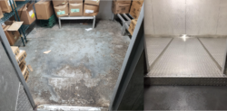 before and after installing new walk in cooler floor