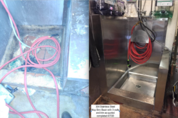 before and after installing stainless steel mop sink liner